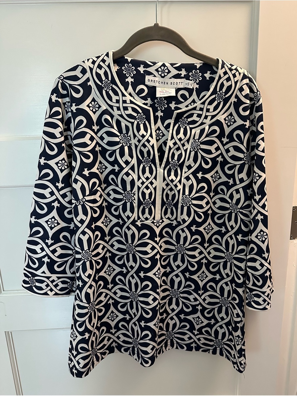 Gretchen Scott Designs Navy & White Geometric Floral Tunic